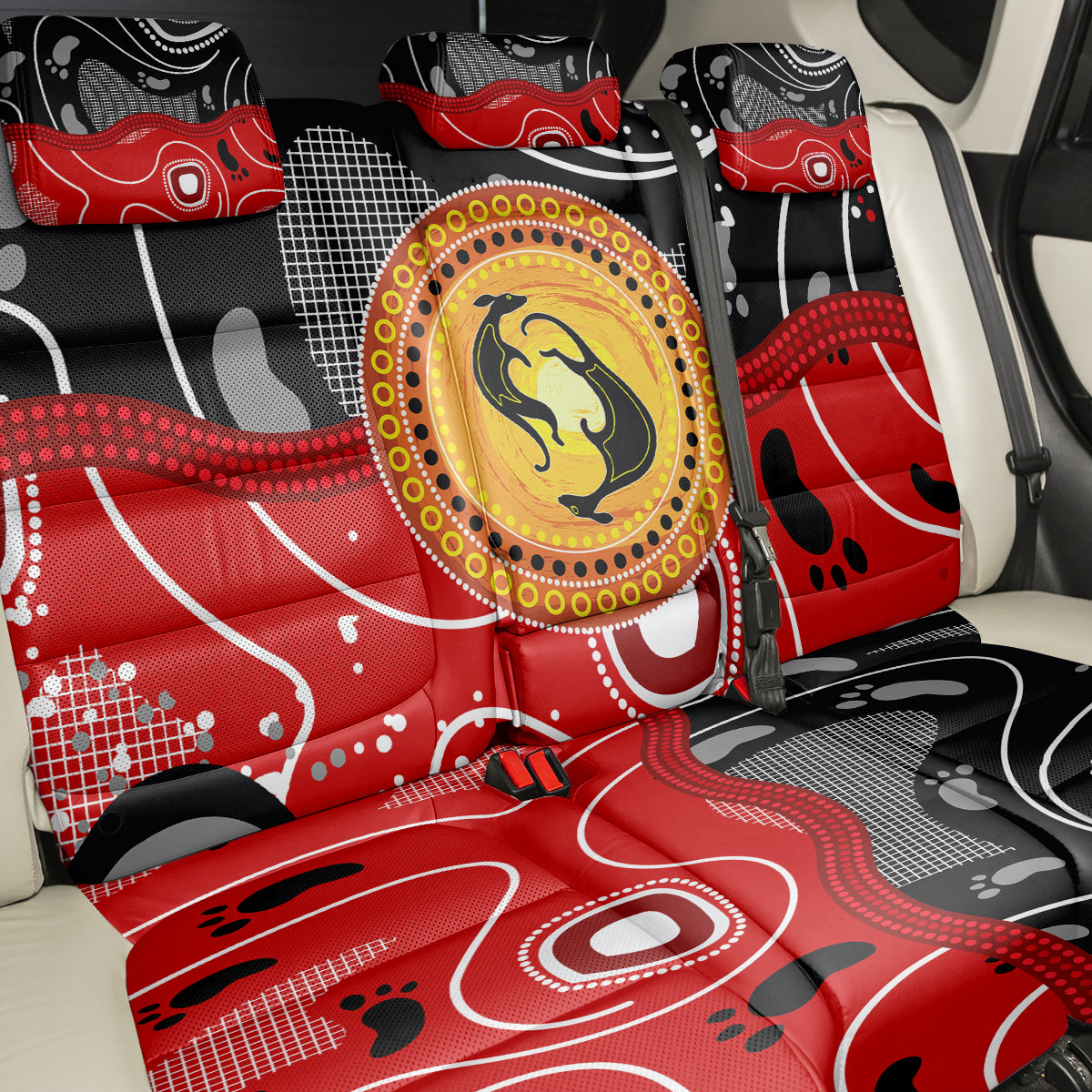 Aboriginal Flag Style Dot Art And Abstract Kangaroo Back Car Seat Cover - Wonder Print Shop