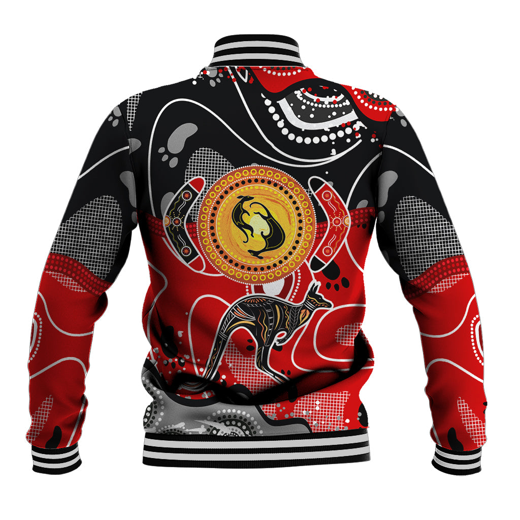 Aboriginal Flag Style Dot Art And Abstract Kangaroo Baseball Jacket - Wonder Print Shop