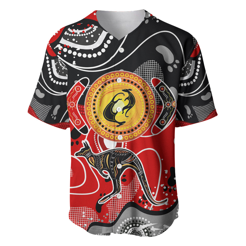Aboriginal Flag Style Dot Art And Abstract Kangaroo Baseball Jersey - Wonder Print Shop