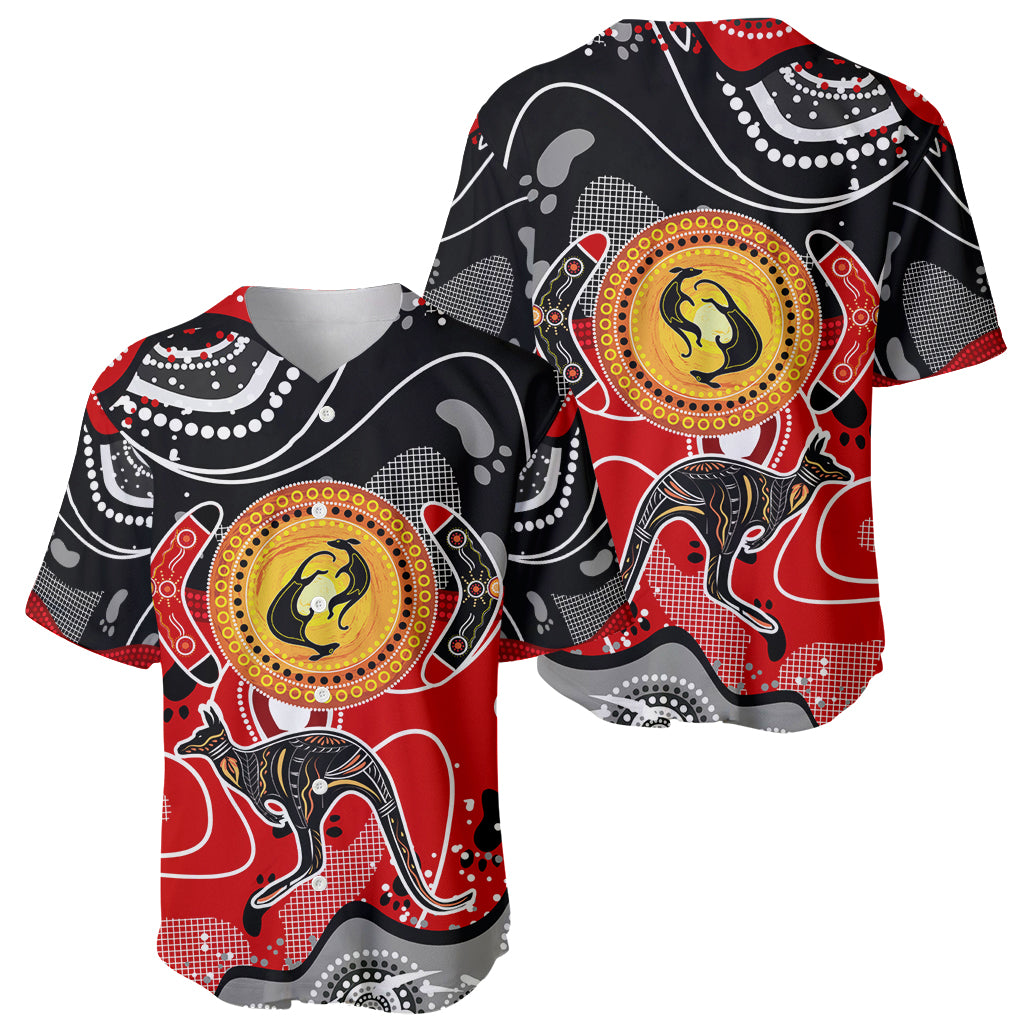 Aboriginal Flag Style Dot Art And Abstract Kangaroo Baseball Jersey - Wonder Print Shop
