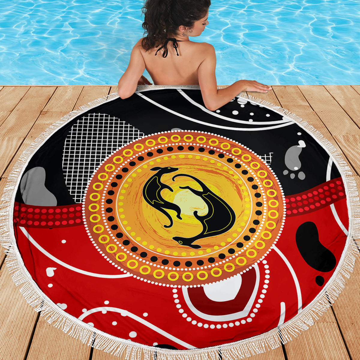 Aboriginal Flag Style Dot Art And Abstract Kangaroo Beach Blanket - Wonder Print Shop