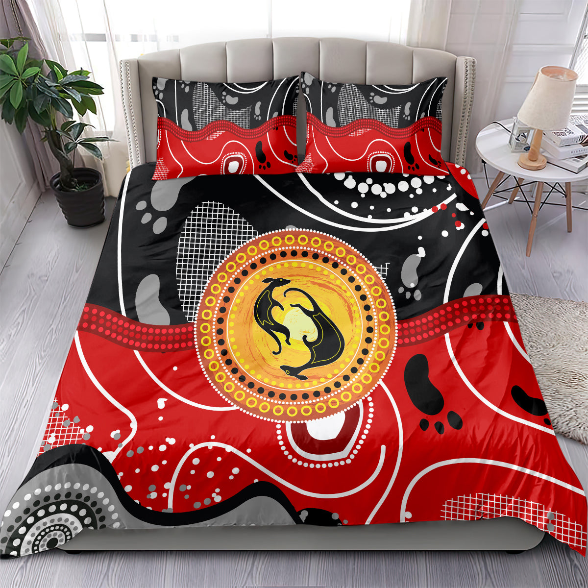 Aboriginal Flag Style Dot Art And Abstract Kangaroo Bedding Set - Wonder Print Shop