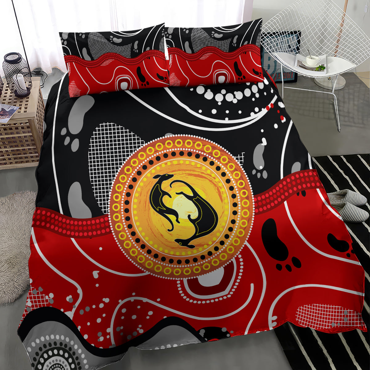 Aboriginal Flag Style Dot Art And Abstract Kangaroo Bedding Set - Wonder Print Shop