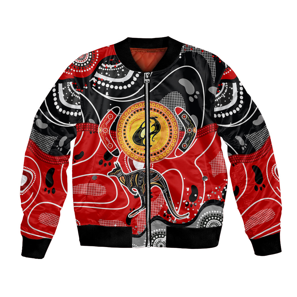 Aboriginal Flag Style Dot Art And Abstract Kangaroo Bomber Jacket - Wonder Print Shop