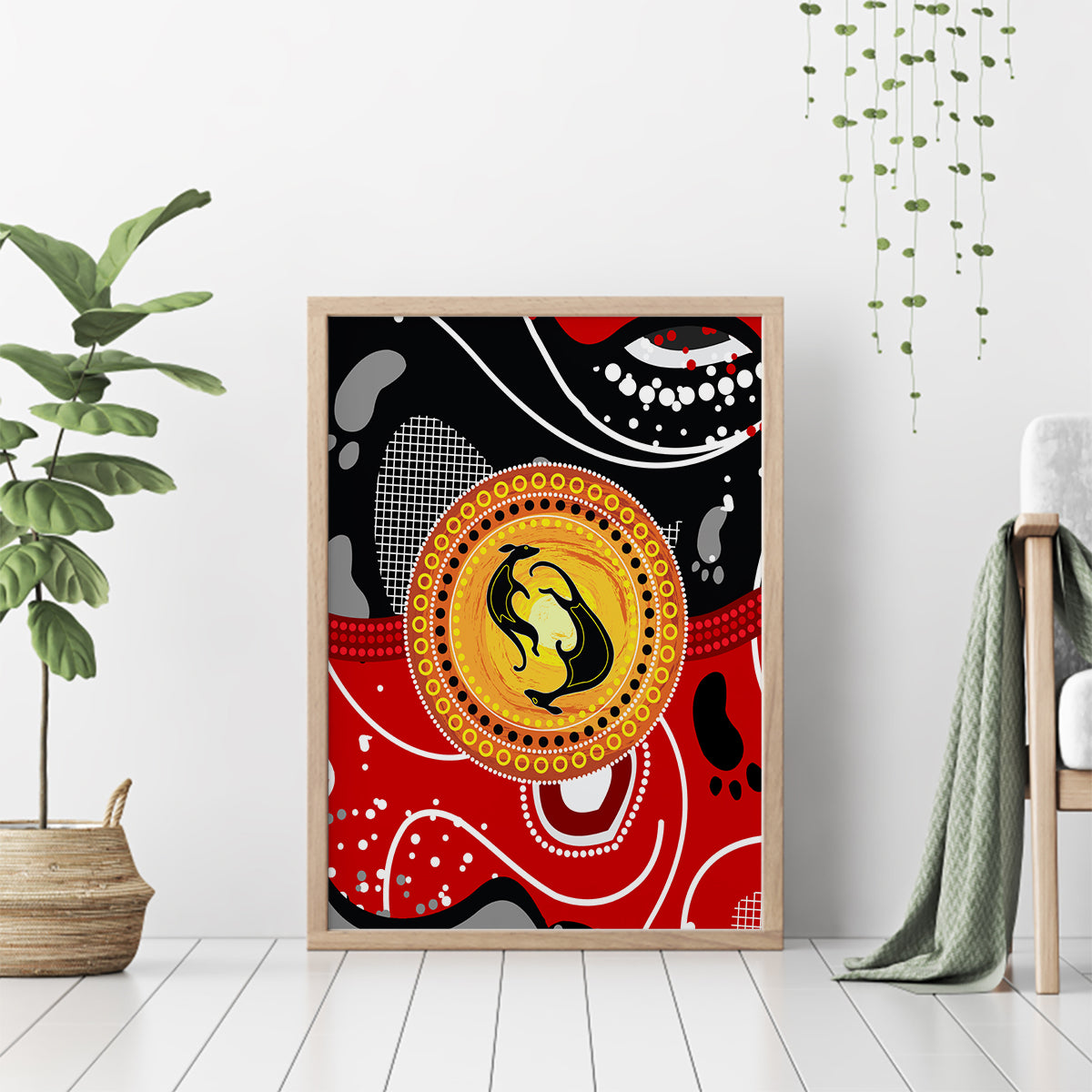 Aboriginal Flag Style Dot Art And Abstract Kangaroo Canvas Wall Art - Wonder Print Shop