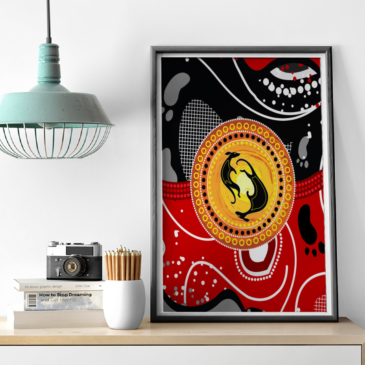 Aboriginal Flag Style Dot Art And Abstract Kangaroo Canvas Wall Art - Wonder Print Shop