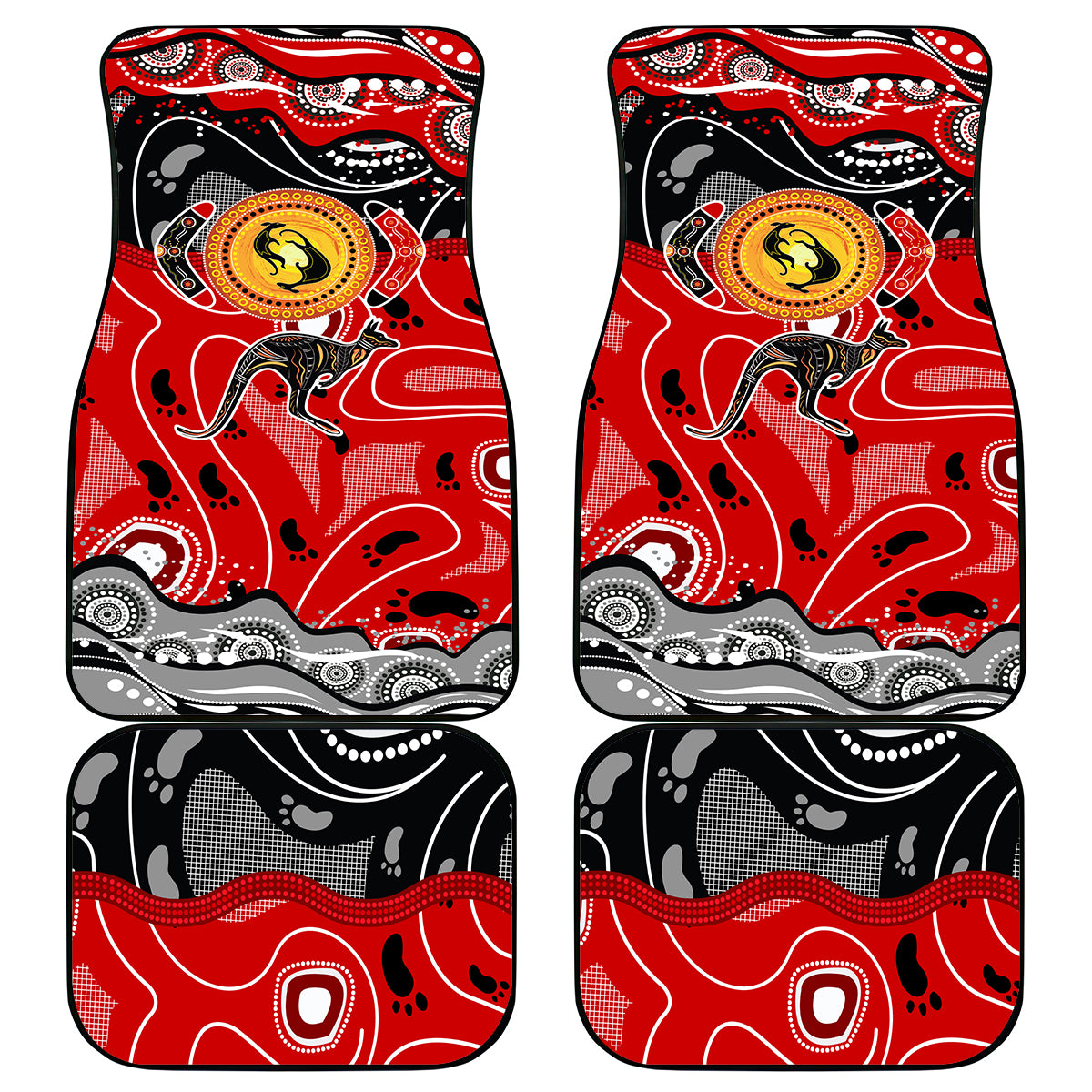 Aboriginal Flag Style Dot Art And Abstract Kangaroo Car Mats - Wonder Print Shop