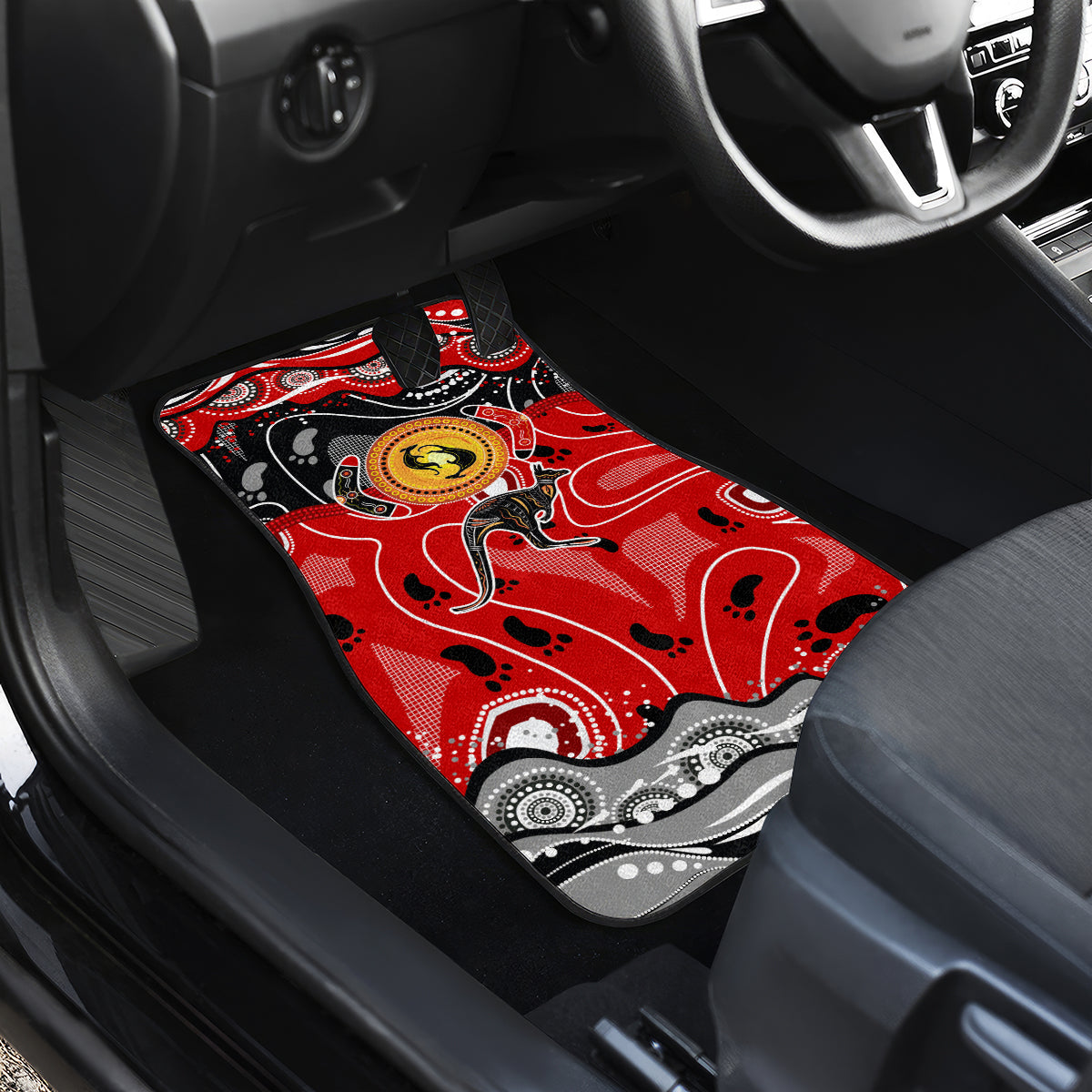 Aboriginal Flag Style Dot Art And Abstract Kangaroo Car Mats - Wonder Print Shop
