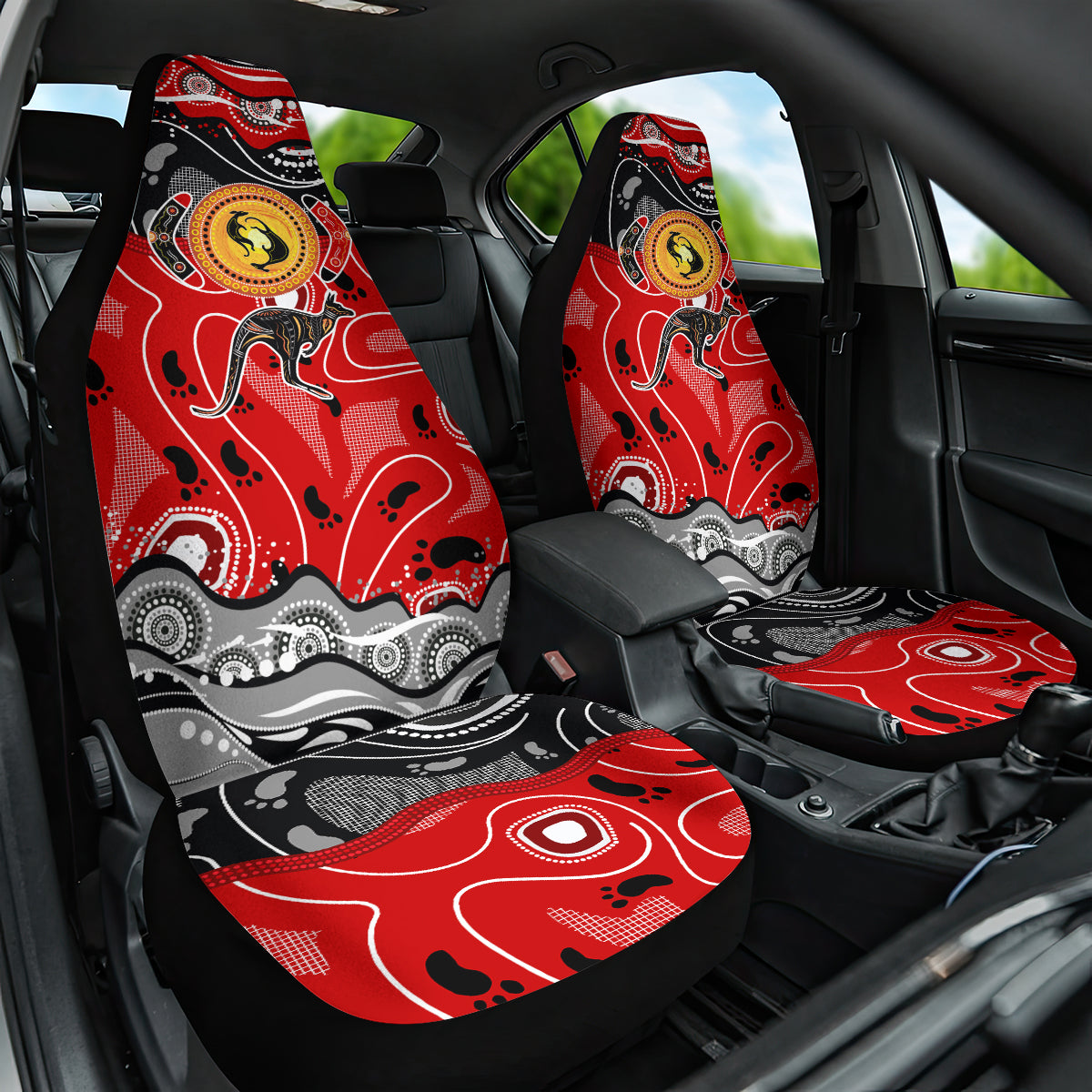 Aboriginal Flag Style Dot Art And Abstract Kangaroo Car Seat Cover - Wonder Print Shop