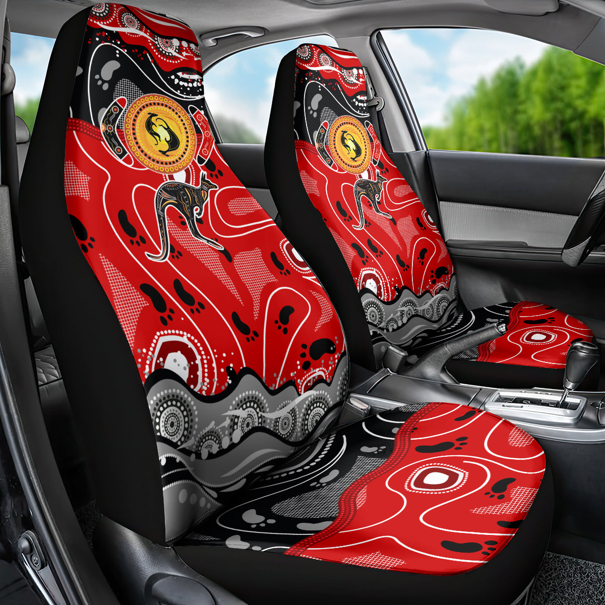 Aboriginal Flag Style Dot Art And Abstract Kangaroo Car Seat Cover - Wonder Print Shop