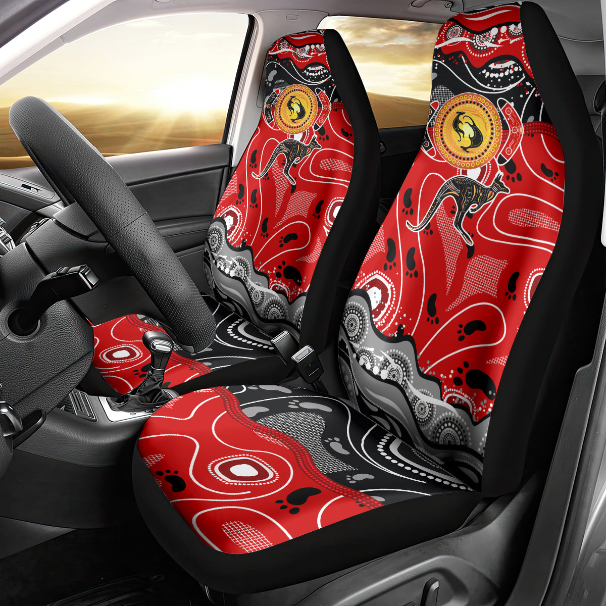 Aboriginal Flag Style Dot Art And Abstract Kangaroo Car Seat Cover - Wonder Print Shop