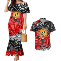 Aboriginal Flag Style Dot Art And Abstract Kangaroo Couples Matching Mermaid Dress and Hawaiian Shirt - Wonder Print Shop