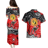 Aboriginal Flag Style Dot Art And Abstract Kangaroo Couples Matching Puletasi and Hawaiian Shirt - Wonder Print Shop