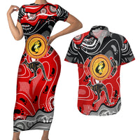 Aboriginal Flag Style Dot Art And Abstract Kangaroo Couples Matching Short Sleeve Bodycon Dress and Hawaiian Shirt - Wonder Print Shop