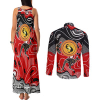 Aboriginal Flag Style Dot Art And Abstract Kangaroo Couples Matching Tank Maxi Dress and Long Sleeve Button Shirt - Wonder Print Shop