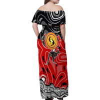 Aboriginal Flag Style Dot Art And Abstract Kangaroo Family Matching Off Shoulder Maxi Dress and Hawaiian Shirt - Wonder Print Shop