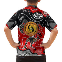 Aboriginal Flag Style Dot Art And Abstract Kangaroo Family Matching Short Sleeve Bodycon Dress and Hawaiian Shirt - Wonder Print Shop