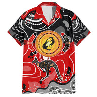 Aboriginal Flag Style Dot Art And Abstract Kangaroo Family Matching Short Sleeve Bodycon Dress and Hawaiian Shirt - Wonder Print Shop