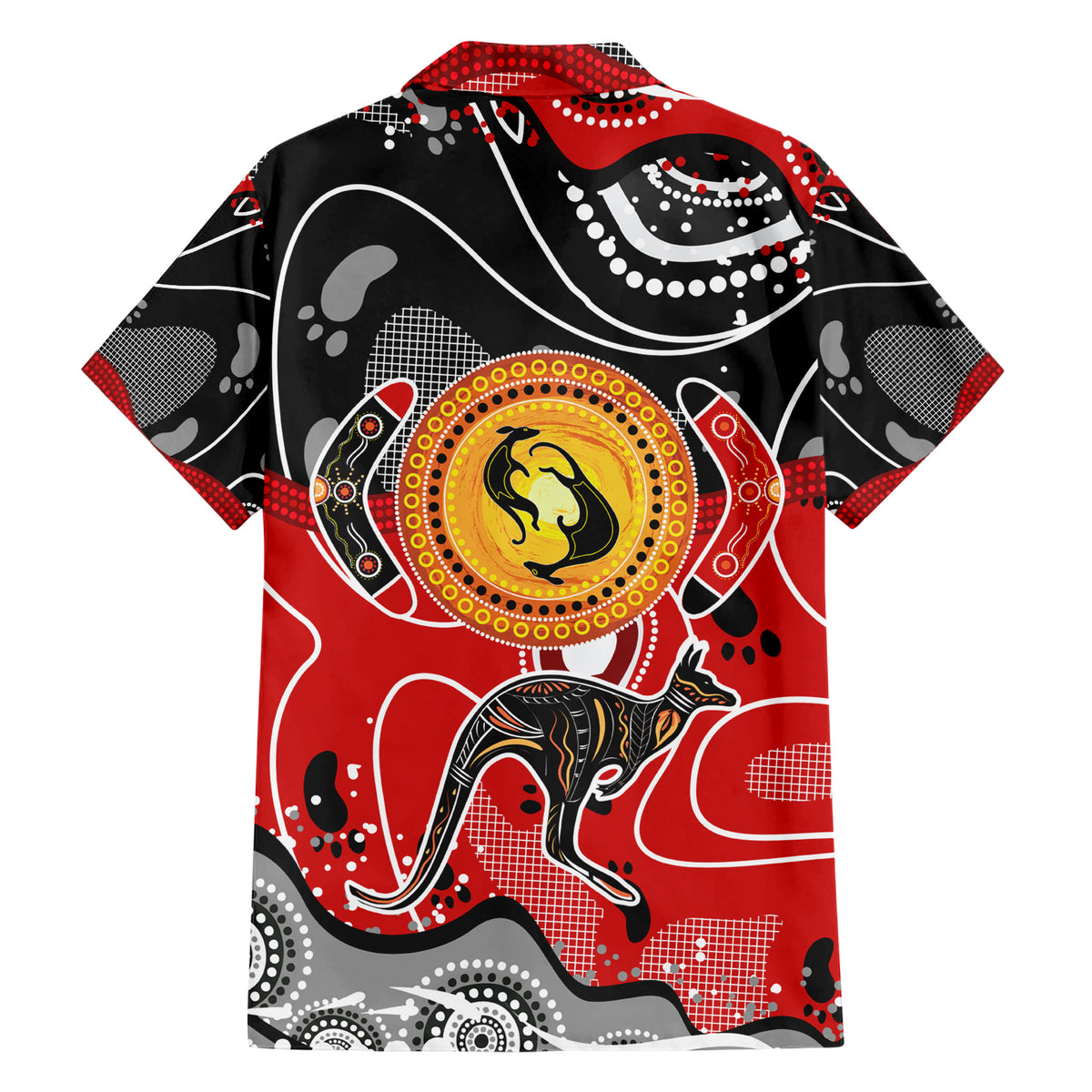 Aboriginal Flag Style Dot Art And Abstract Kangaroo Family Matching Short Sleeve Bodycon Dress and Hawaiian Shirt - Wonder Print Shop