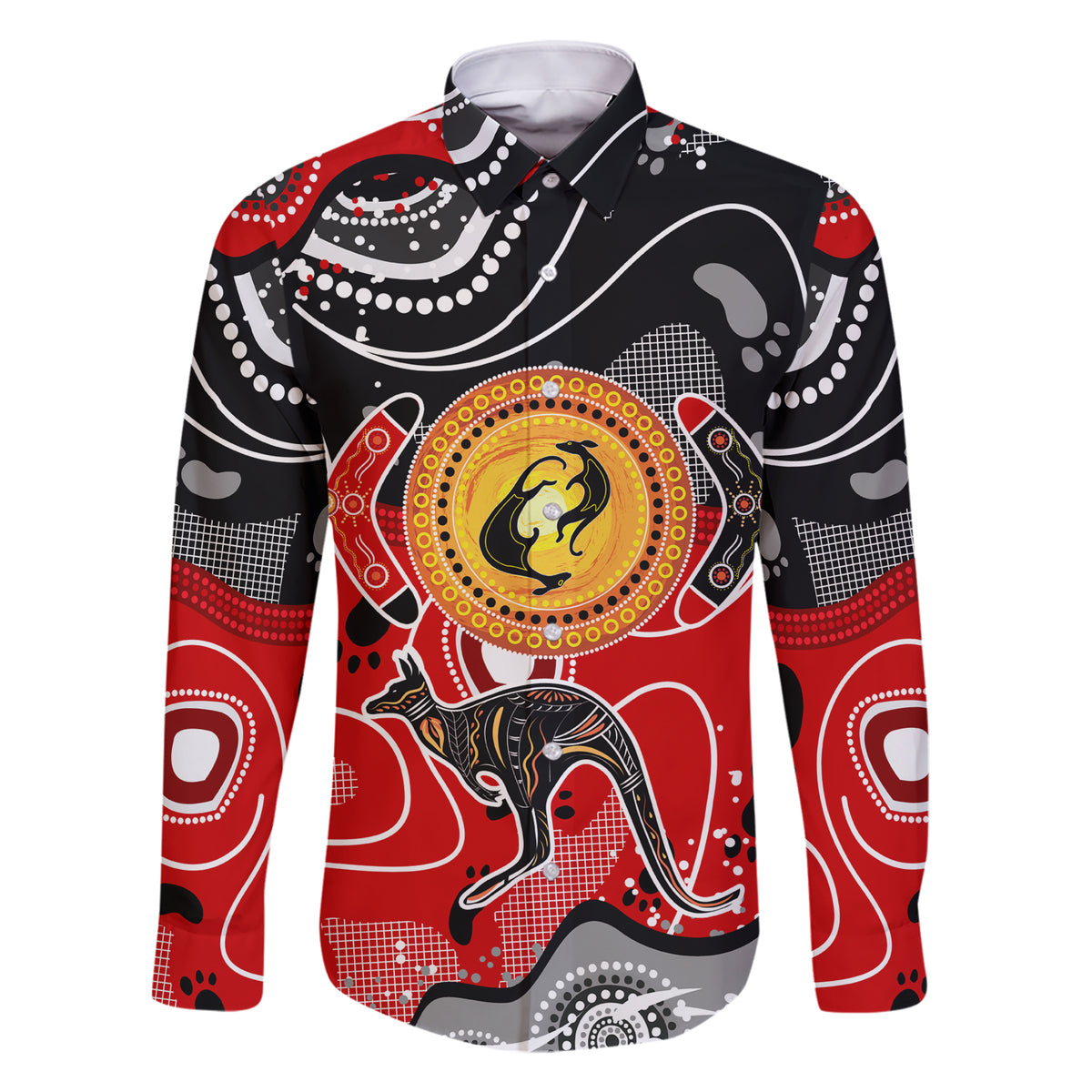 Aboriginal Flag Style Dot Art And Abstract Kangaroo Family Matching Short Sleeve Bodycon Dress and Hawaiian Shirt - Wonder Print Shop