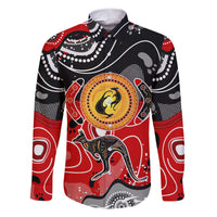 Aboriginal Flag Style Dot Art And Abstract Kangaroo Family Matching Short Sleeve Bodycon Dress and Hawaiian Shirt - Wonder Print Shop