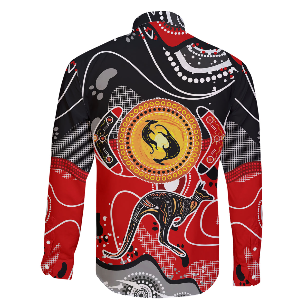 Aboriginal Flag Style Dot Art And Abstract Kangaroo Family Matching Short Sleeve Bodycon Dress and Hawaiian Shirt - Wonder Print Shop