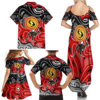Aboriginal Flag Style Dot Art And Abstract Kangaroo Family Matching Summer Maxi Dress and Hawaiian Shirt - Wonder Print Shop