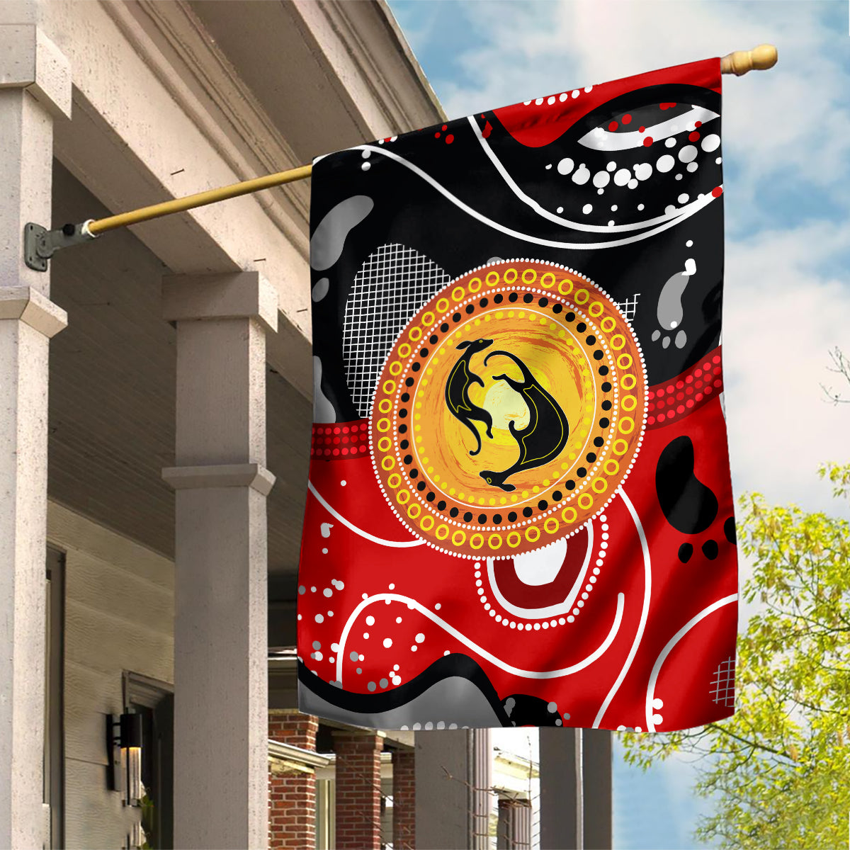Aboriginal Flag Style Dot Art And Abstract Kangaroo Garden Flag - Wonder Print Shop