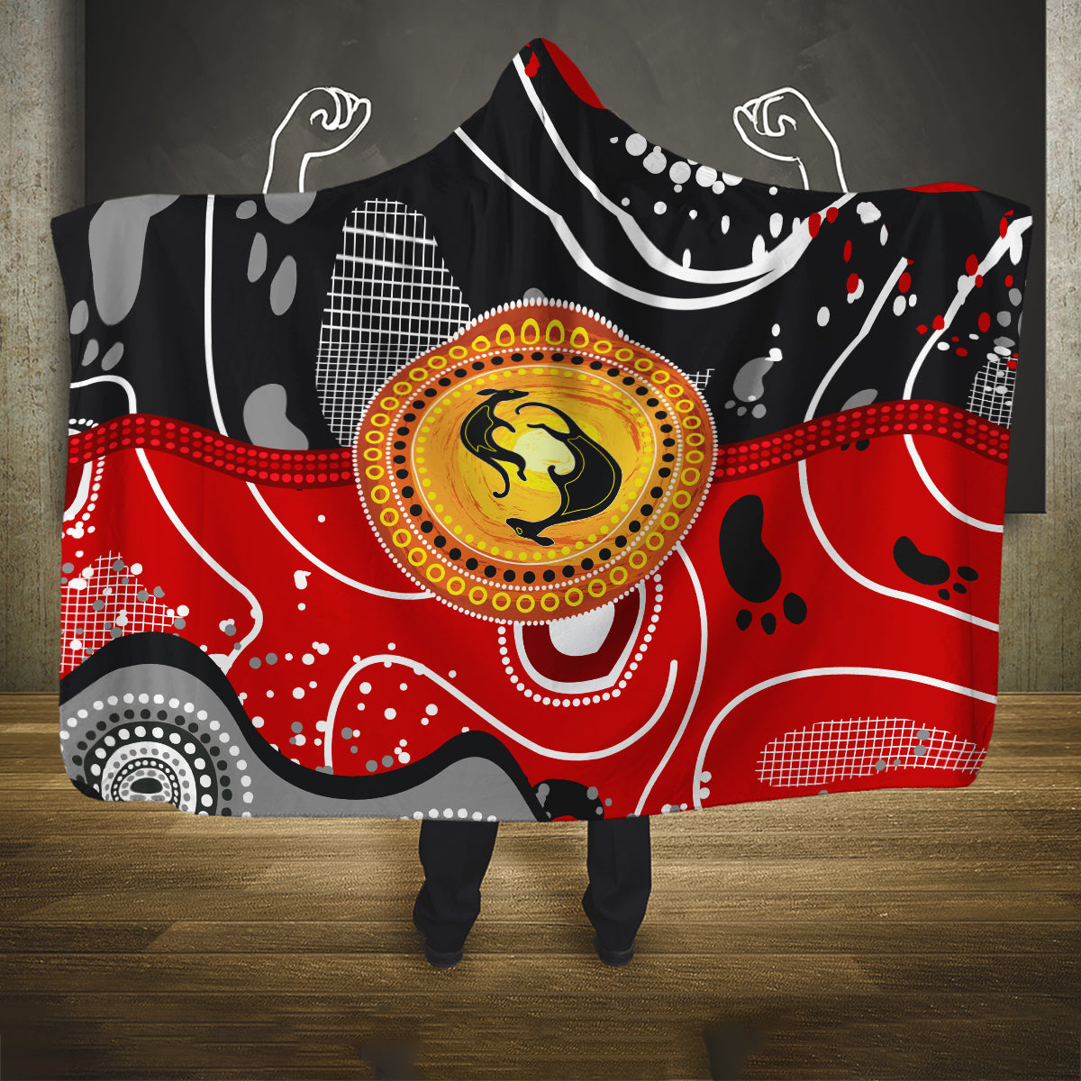 Aboriginal Flag Style Dot Art And Abstract Kangaroo Hooded Blanket