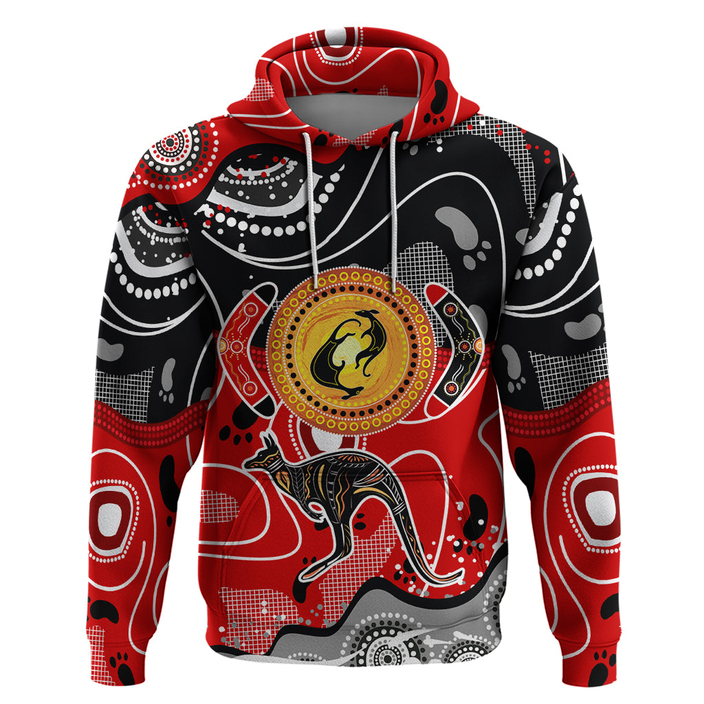 Aboriginal Flag Style Dot Art And Abstract Kangaroo Hoodie - Wonder Print Shop