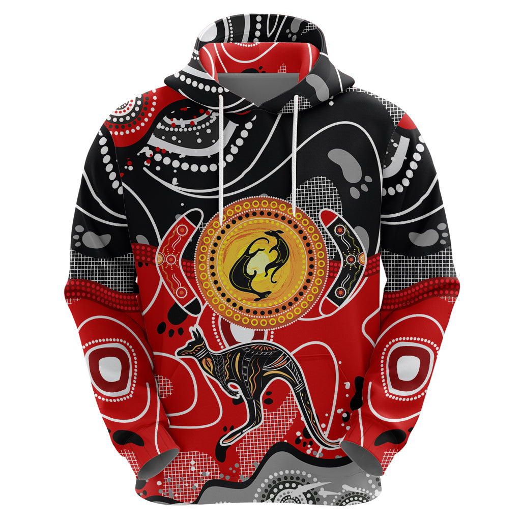 Aboriginal Flag Style Dot Art And Abstract Kangaroo Hoodie - Wonder Print Shop