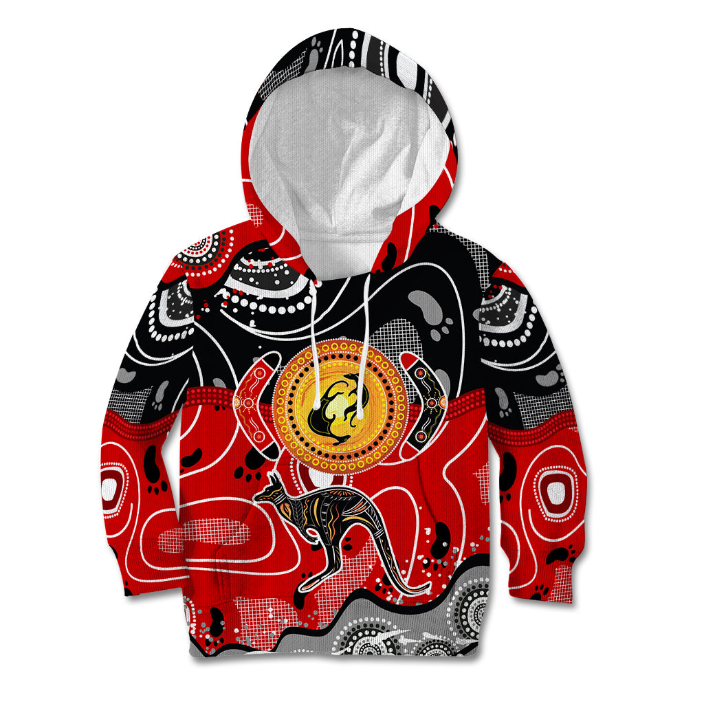 Aboriginal Flag Style Dot Art And Abstract Kangaroo Kid Hoodie - Wonder Print Shop