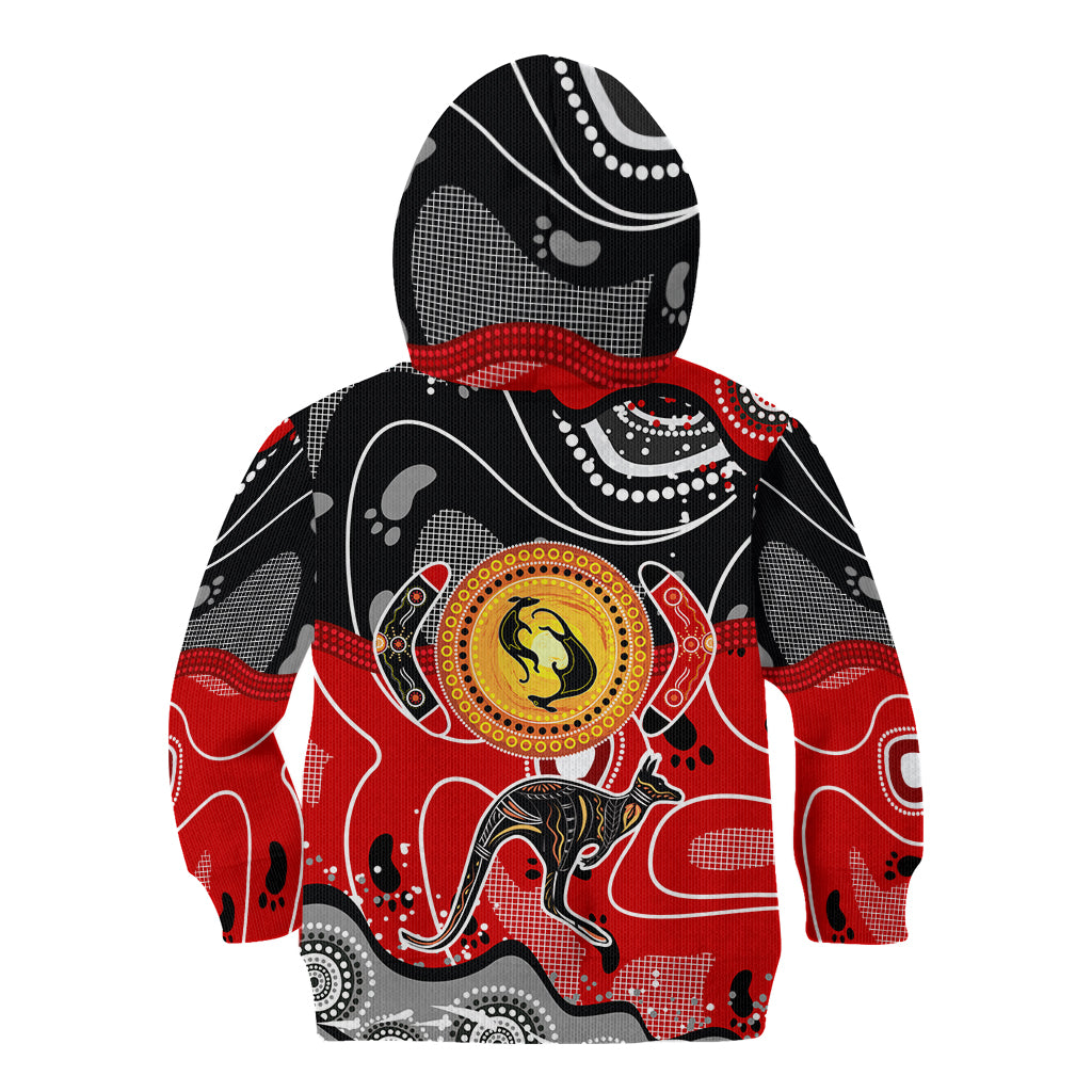 Aboriginal Flag Style Dot Art And Abstract Kangaroo Kid Hoodie - Wonder Print Shop