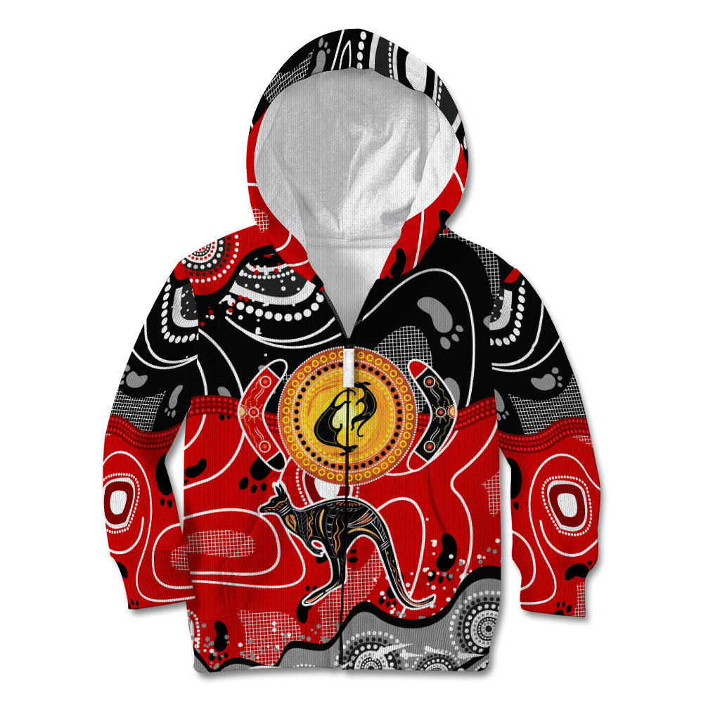 Aboriginal Flag Style Dot Art And Abstract Kangaroo Kid Hoodie - Wonder Print Shop