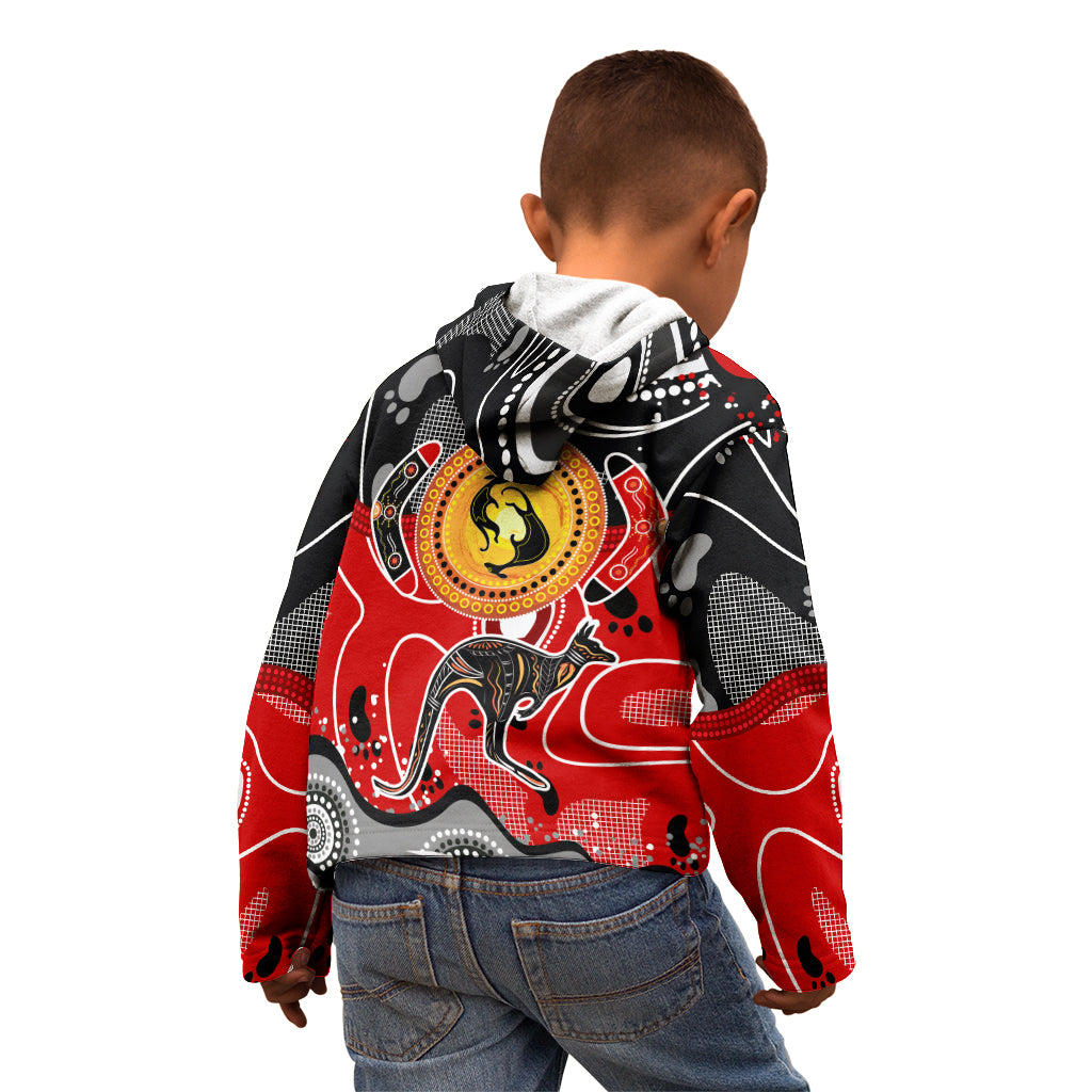 Aboriginal Flag Style Dot Art And Abstract Kangaroo Kid Hoodie - Wonder Print Shop