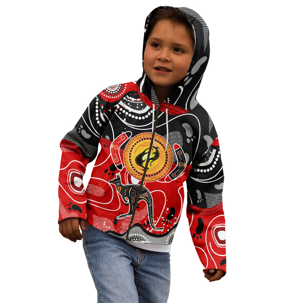 Aboriginal Flag Style Dot Art And Abstract Kangaroo Kid Hoodie - Wonder Print Shop