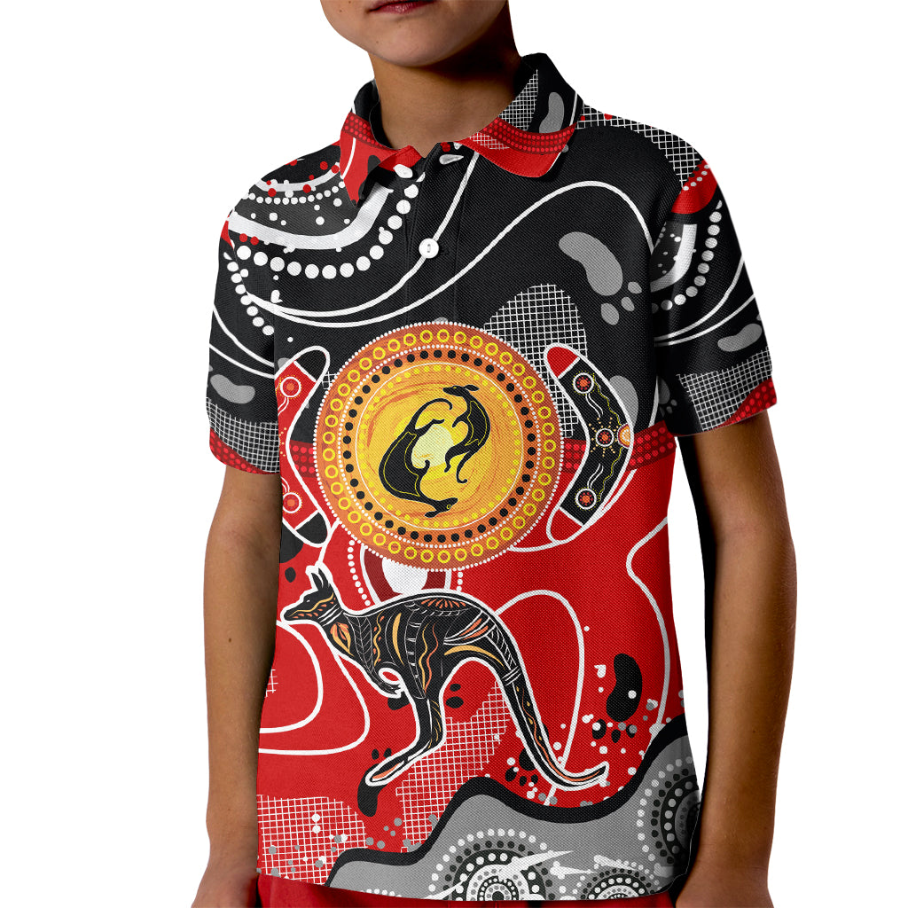 Aboriginal Flag Style Dot Art And Abstract Kangaroo Kid Polo Shirt - Wonder Print Shop