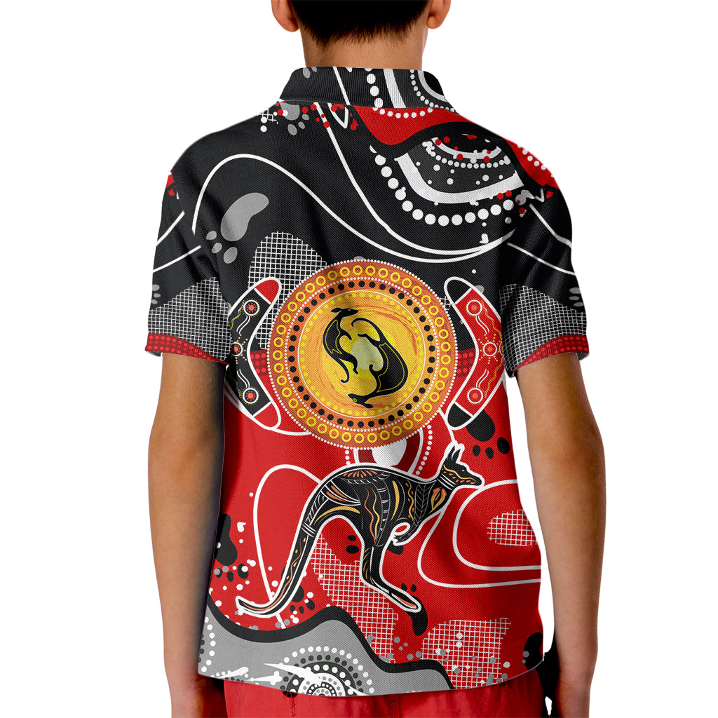 Aboriginal Flag Style Dot Art And Abstract Kangaroo Kid Polo Shirt - Wonder Print Shop