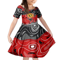Aboriginal Flag Style Dot Art And Abstract Kangaroo Kid Short Sleeve Dress - Wonder Print Shop