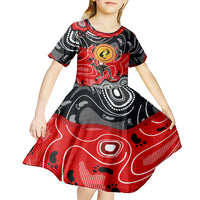 Aboriginal Flag Style Dot Art And Abstract Kangaroo Kid Short Sleeve Dress - Wonder Print Shop