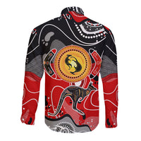 Aboriginal Flag Style Dot Art And Abstract Kangaroo Long Sleeve Button Shirt - Wonder Print Shop