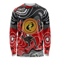 Aboriginal Flag Style Dot Art And Abstract Kangaroo Long Sleeve Shirt - Wonder Print Shop