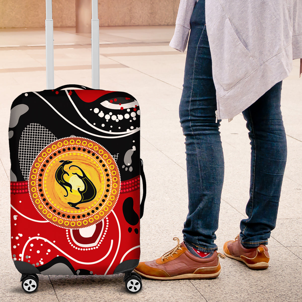Aboriginal Flag Style Dot Art And Abstract Kangaroo Luggage Cover - Wonder Print Shop
