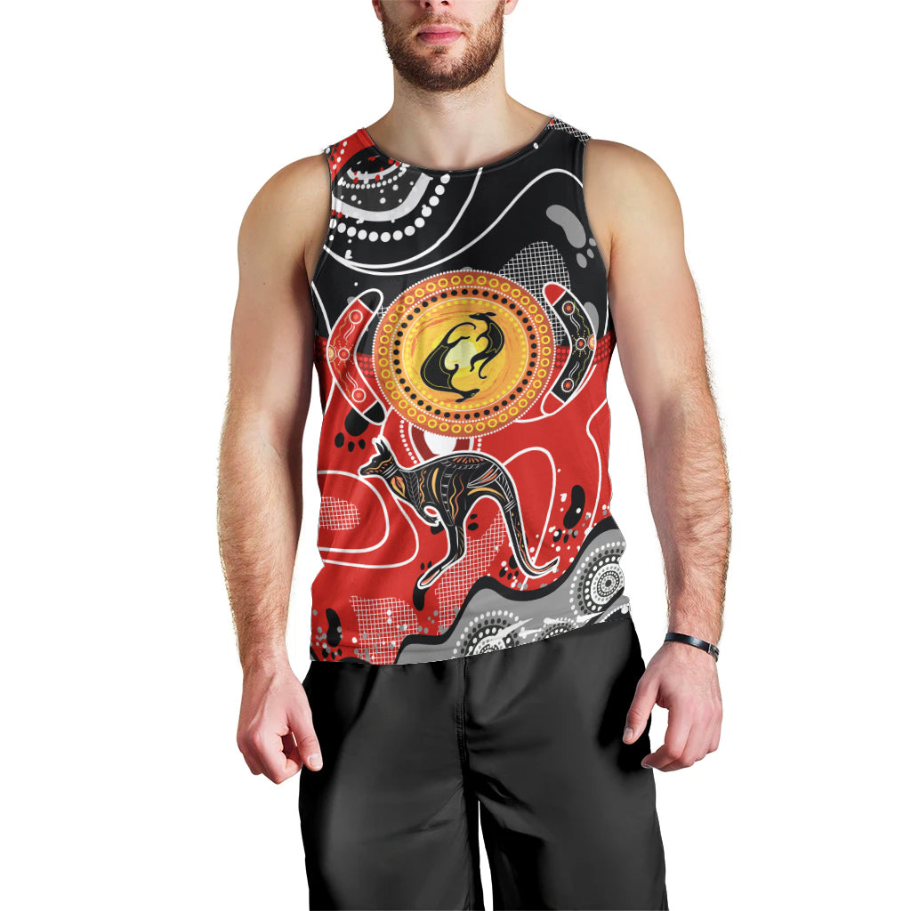 Aboriginal Flag Style Dot Art And Abstract Kangaroo Men Tank Top - Wonder Print Shop