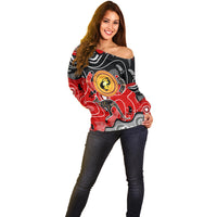 Aboriginal Flag Style Dot Art And Abstract Kangaroo Off Shoulder Sweater - Wonder Print Shop