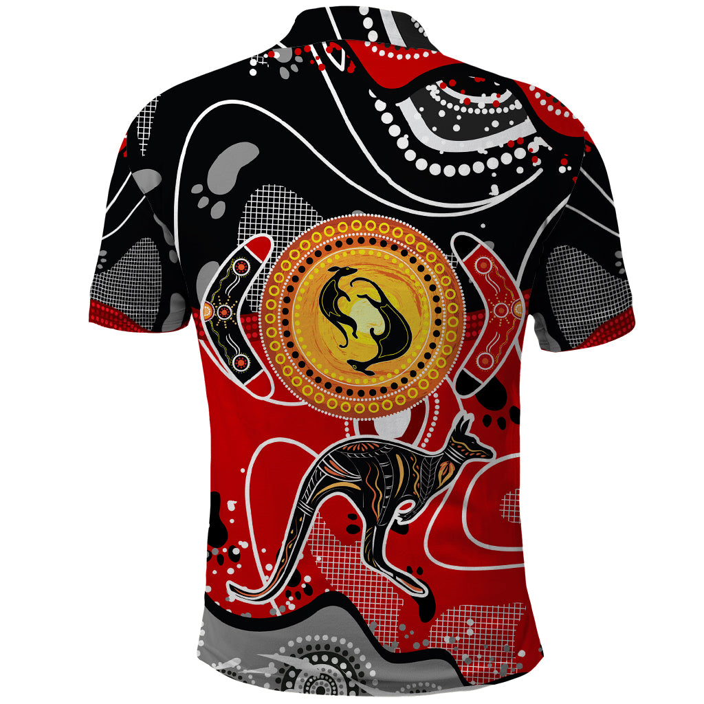 Aboriginal Flag Style Dot Art And Abstract Kangaroo Polo Shirt - Wonder Print Shop