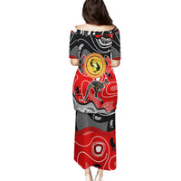 Aboriginal Flag Style Dot Art And Abstract Kangaroo Puletasi - Wonder Print Shop