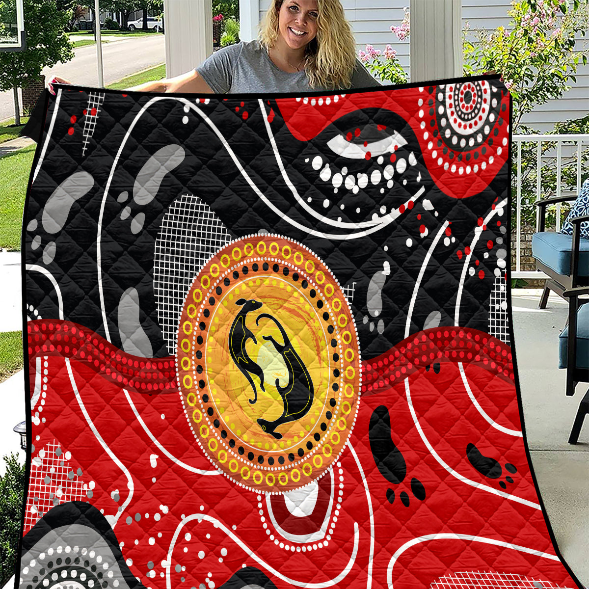 Aboriginal Flag Style Dot Art And Abstract Kangaroo Quilt - Wonder Print Shop