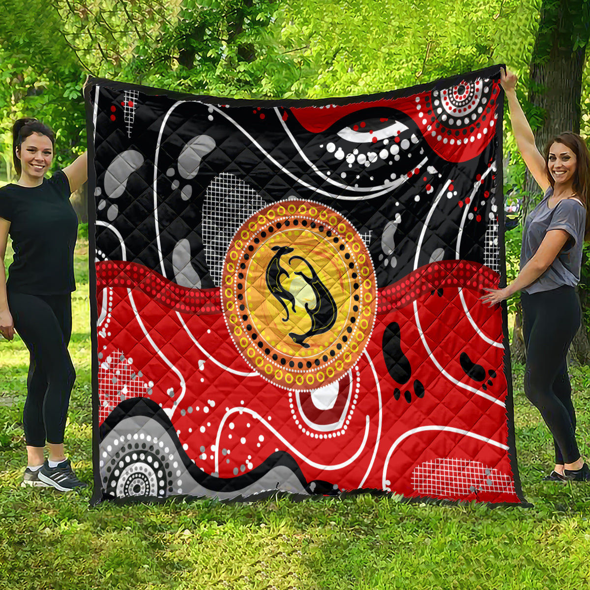 Aboriginal Flag Style Dot Art And Abstract Kangaroo Quilt - Wonder Print Shop