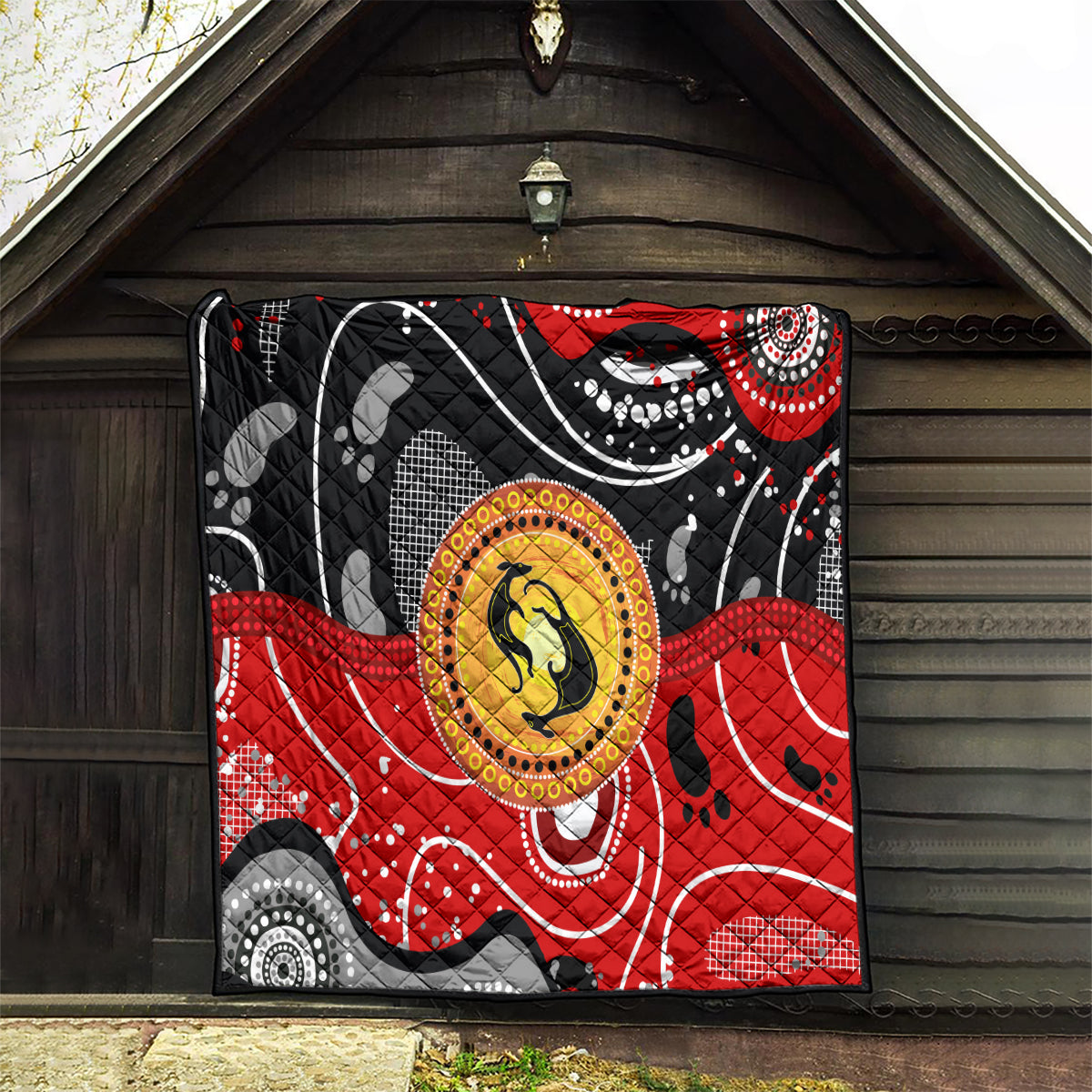 Aboriginal Flag Style Dot Art And Abstract Kangaroo Quilt - Wonder Print Shop